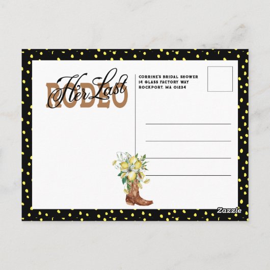 Ihre letzte Rodeo Cowgirl Boots Lemons Brautparty Postkarte (Rückseite)