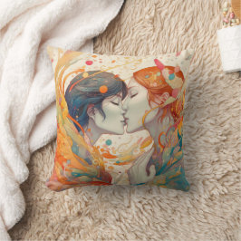 Ihre Liebe, ihr Weg | Lesbischer Kiss Art Deco Sti Kissen