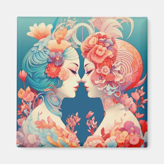 Ihre Liebe, ihr Weg | Lesbischer Kiss Art Deco Sti Magnet (Vorne)