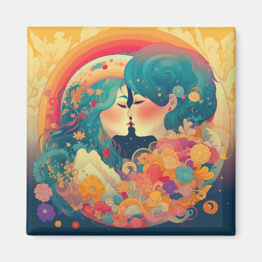 Ihre Liebe, ihr Weg | Lesbischer Kiss Art Deco Sti Magnet (Vorne)