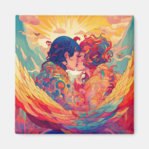 Ihre Liebe, ihr Weg Lesbischer Kiss Art Deco Sti Magnet