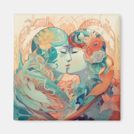 Ihre Liebe, ihr Weg | Lesbischer Kiss Art Deco Sti Magnet