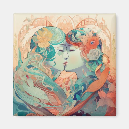 Ihre Liebe, ihr Weg | Lesbischer Kiss Art Deco Sti Magnet (Vorne)