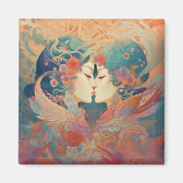 Ihre Liebe, ihr Weg | Lesbischer Kiss Art Deco Sti Magnet