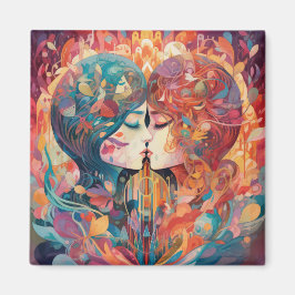 Ihre Liebe, ihr Weg | Lesbischer Kiss Art Deco Sti Magnet