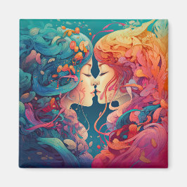 Ihre Liebe, ihr Weg | Lesbischer Kiss Art Deco Sti Magnet