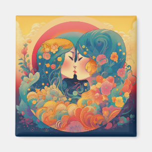 Ihre Liebe, ihr Weg Lesbischer Kiss Art Deco Sti Magnet
