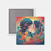 Ihre Liebe, ihr Weg | Lesbischer Kiss Art Deco Sti Magnet (Vorderseite/Rückseite)