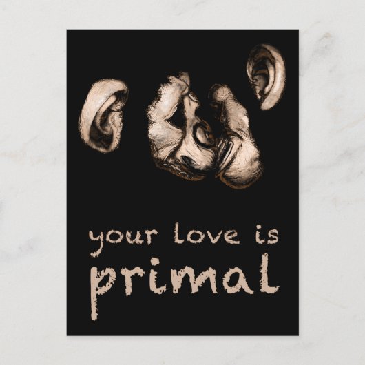 Ihre Liebe ist ursprünglich: Schimpansen küssen Postkarte (Vorderseite)
