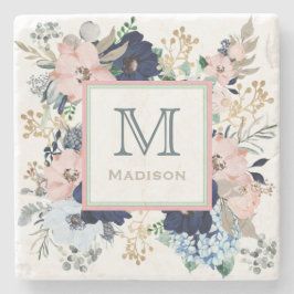 Ihre Lieblings-Blau-Rose-Monogramm Steinuntersetzer