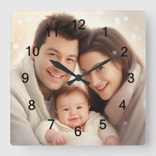 Ihre Lieblings-Foto-Wand Quadratische Wanduhr (Vorderseite)