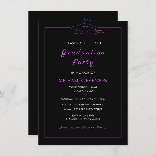 Ihre Lieblingsfarbe und Schriftart Abschluss Einla Mitteilungskarte (Vorne/Hinten)