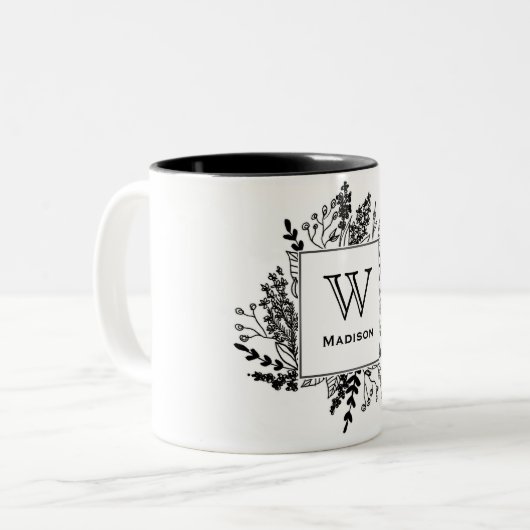 Ihre Lieblingsschwarzweiss-Monogramm-Tasse Zweifarbige Tasse (Vorderseite Links)