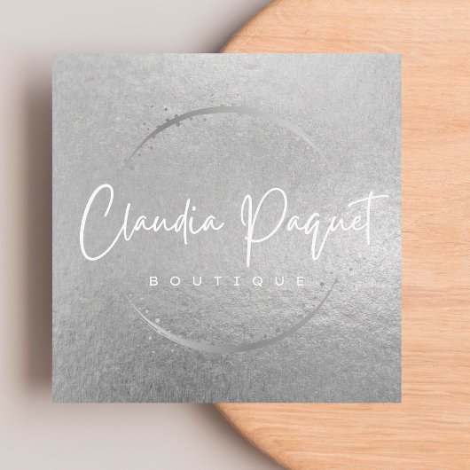 Ihre Logo-Imitate Silver Gray Foil Modern Corporat Quadratische Visitenkarte