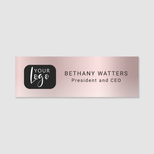 Ihre Logo-Rose Gold Blush Metallic Chic Modern Namensschild (Vorderseite)