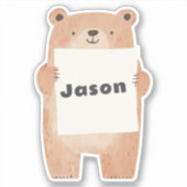 Ihre Nachricht oder Ihr Name niedlich Bear Holding Aufkleber (Vorderseite)