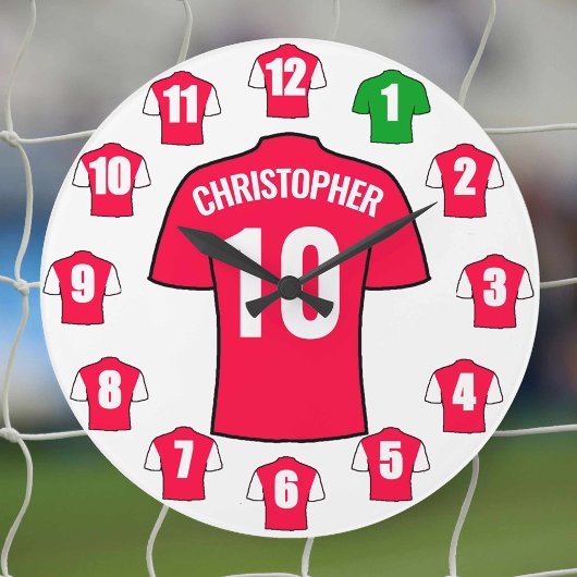 Ihre Name Fußball-Uhr - Rot und Weiß Große Wanduhr