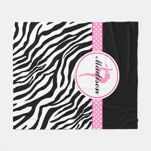 Ihre Namenszebra-Druck-Gymnastik mit rosa Details Fleecedecke (Vorderseite (Horizontal))
