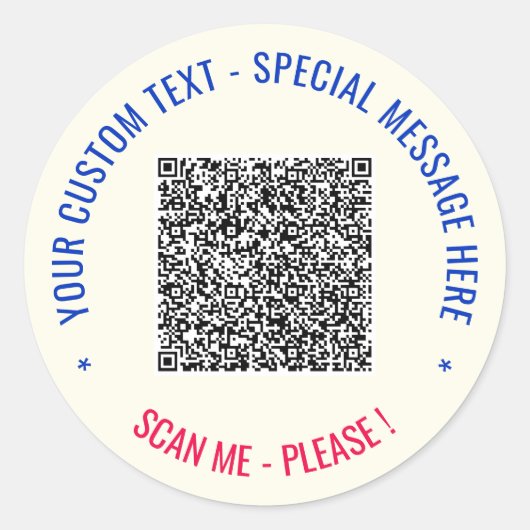 Ihre QR-Code-Scan-Info und benutzerdefinierte Text Runder Aufkleber (Vorderseite)