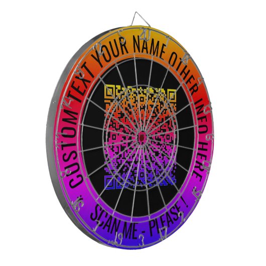 Ihre QR-Code-Scan und Ihr benutzerdefiniertes Text Dartscheibe (Vorderseite Links)