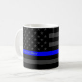 Ihre schwarze US Flagge Text-dünne Blue Lines Kaffeetasse (Vorderseite Links)