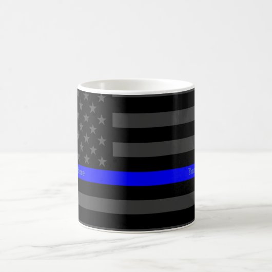 Ihre schwarze US Flagge Text-dünne Blue Lines Kaffeetasse (Mittel)