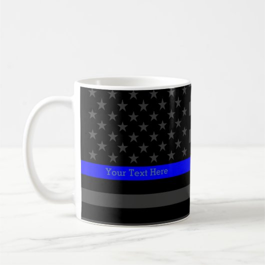 Ihre schwarze US Flagge Text-dünne Blue Lines Kaffeetasse (Links)