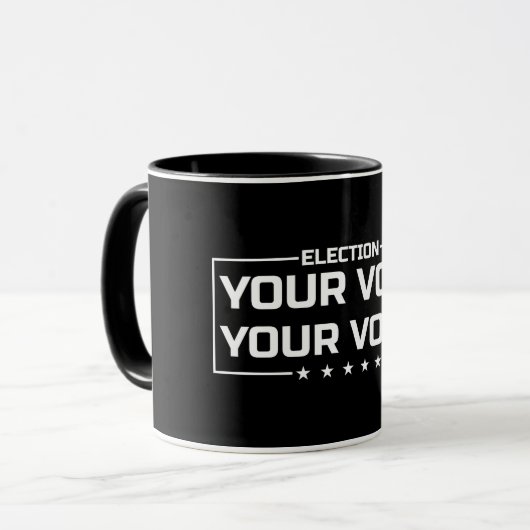 Ihre Stimme Ihr weißer Schriftart Tasse (Vorderseite Links)