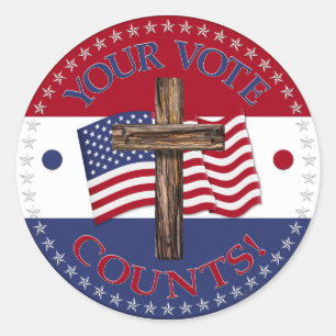 Ihre Stimme zählt mit Cross und USA Flag Runder Aufkleber
