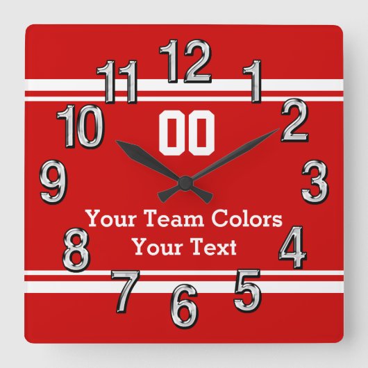 Ihre Teamfarben und Textsportmauer Quadratische Wanduhr (Vorderseite)