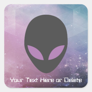 Ihre Text-/Augenfarbe Alien Kopf Niedliche Lila Ga Quadratischer Aufkleber