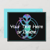 Ihre Text Blue Gefärbte Krawatte Alien Peace Sign Postkarte (Vorne/Hinten)