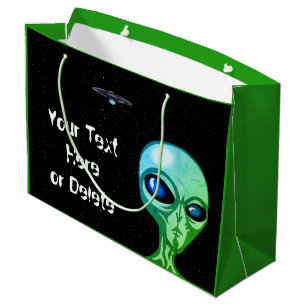 Ihre Text & Farbe Cool grüne Alien Silver UFO Große Geschenktüte