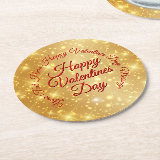 Ihre TEXT Gold Valentinstag-Meldung Runder Pappuntersetzer (Angewinkelt)