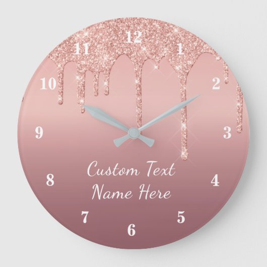 Ihre Text-Rose Gold-Blush-Glitzer Sparkeln-Tropfen Große Wanduhr (Vorderseite)