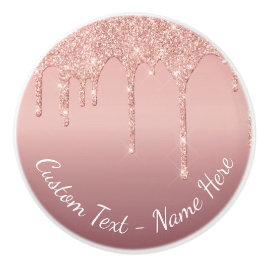 Ihre Text-Rose Gold-Blush-Glitzer Sparkeln-Tropfen Keramikknauf (Vorderseite)