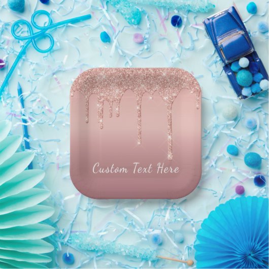 Ihre Text-Rose Gold-Blush-Glitzer Sparkeln-Tropfen Pappteller (Party)