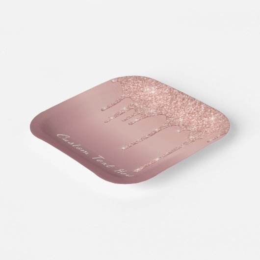 Ihre Text-Rose Gold-Blush-Glitzer Sparkeln-Tropfen Pappteller (Gewinkelt)