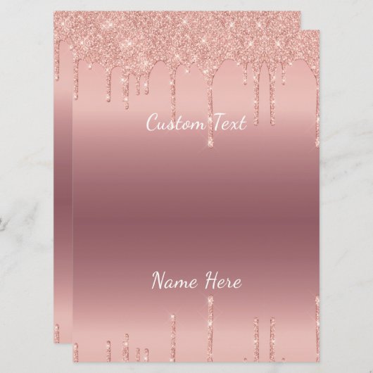 Ihre Text-Rose Gold-Blush-Glitzer Sparkeln-Tropfen Programm (Vorne/Hinten)