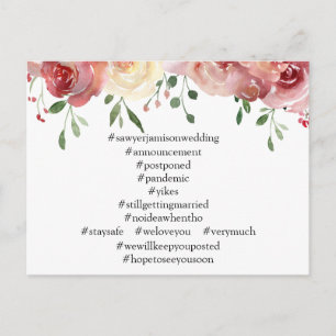 Ihre Top 12 Hashtags Floral Postponed Wedding Postkarte
