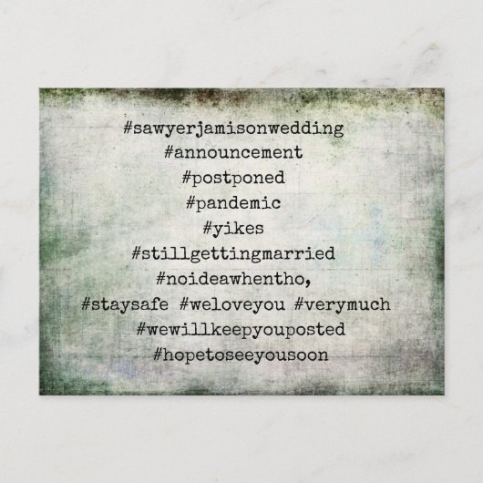 Ihre Top 12 Hashtags Grunge Vertagte Hochzeit Postkarte (Vorderseite)