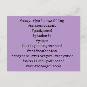 Ihre Top 12 Hashtags Lila Hochzeit verschoben Postkarte