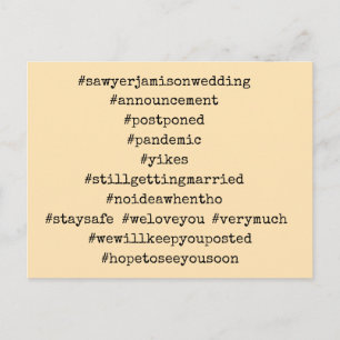 Ihre Top 12 Hashtags Peach Postponed Wedding Postkarte