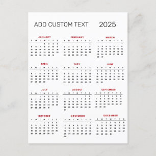 Ihren eigenen benutzerdefinierten Text 2025-Kalend Postkarte
