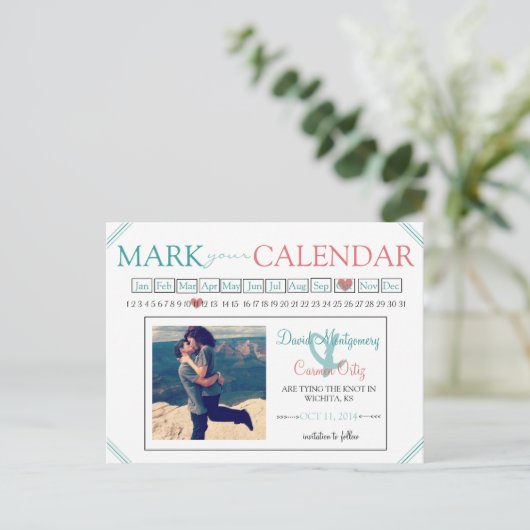 Ihren Kalender Save the Date Postkarte markieren (Stehend Vorderseite)