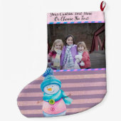 IhrPic/Text Lila Rosa Rose Gold Streifen Schneeman Großer Weihnachtsstrumpf (Rückseite)