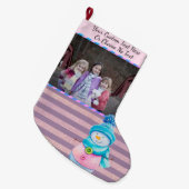 IhrPic/Text Lila Rosa Rose Gold Streifen Schneeman Großer Weihnachtsstrumpf (Vorderansicht (hängend))