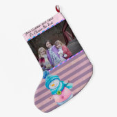IhrPic/Text Lila Rosa Rose Gold Streifen Schneeman Großer Weihnachtsstrumpf (Rückseite (Hängend))