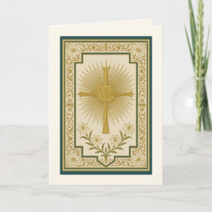 IHS Christogramm Kreuz Lilien Katholisch Elegant Karte