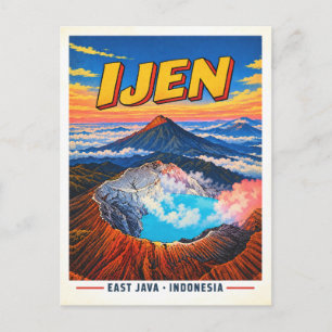 Ijen Vulkankrater-See Indonesien Retro-Reise Postkarte